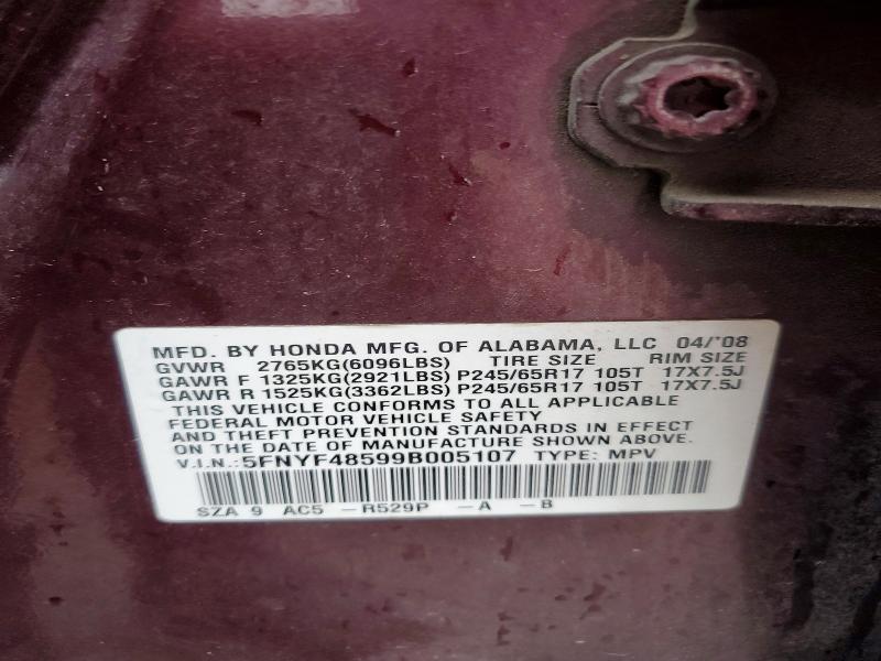 Продажа на аукционе авто 2009 Honda Pilot, vin: 5FNYF48599B005107, номер лота: 79243075