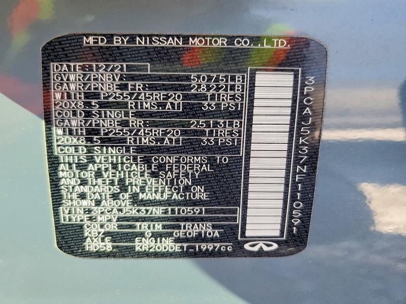 Aukcja sprzedaży 2022 Infiniti Qx55, vin: 3PCAJ5K37NF110591, numer aukcji: 46919826