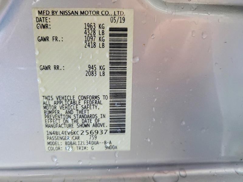 2019 Nissan Altima მანქანა იყიდება აუქციონზე, vin: 1N4BL4EV6KC256937, აუქციონის ნომერი: 47827206