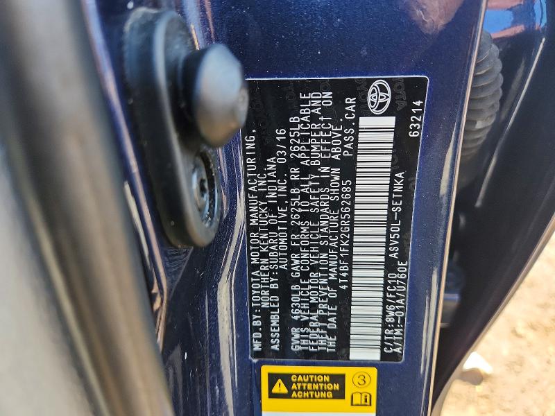 Aukcja sprzedaży 2016 Toyota Camry, vin: 4T4BF1FK2GR562685, numer aukcji: 46952646