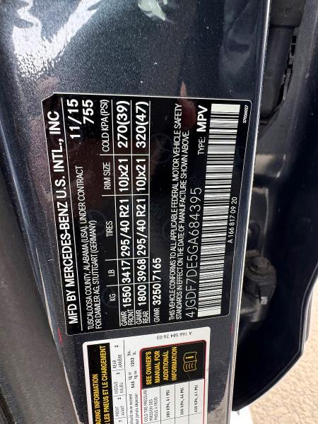 47791656 :رقم المزاد ، 4JGDF7DE5GA684395 vin ، 2016 Mercedes-benz Gl مزاد بيع