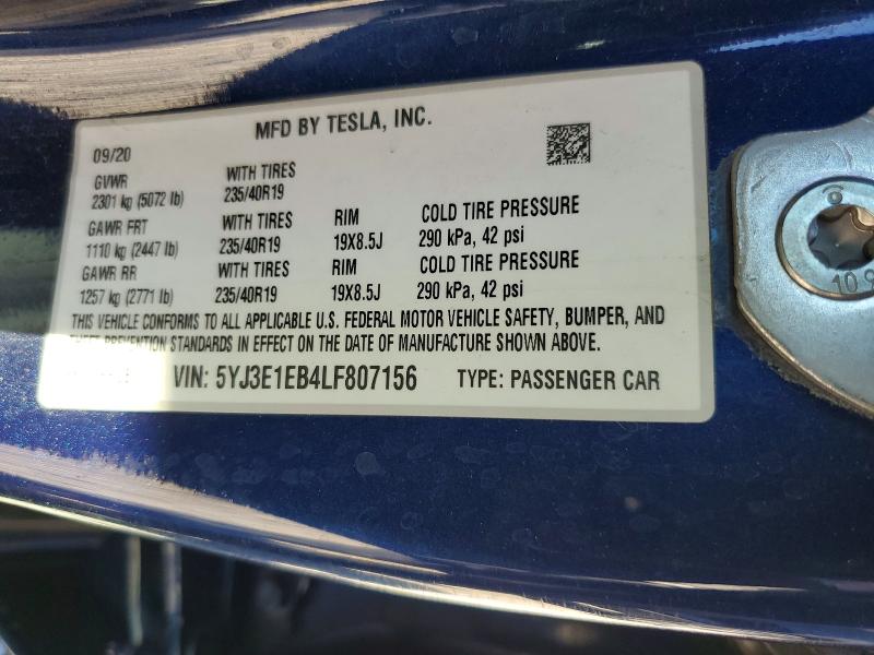 Продажа на аукционе авто 2020 Tesla Model 3, vin: 5YJ3E1EB4LF807156, номер лота: 46954036