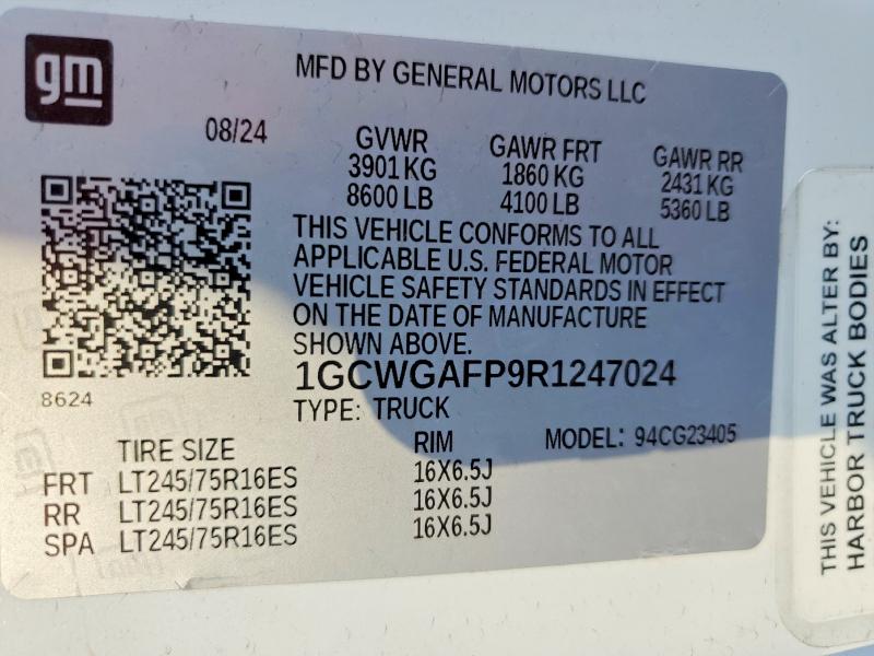 2024 Chevrolet Express G2500 მანქანა იყიდება აუქციონზე, vin: 1GCWGAFP9R1247024, აუქციონის ნომერი: 55658756