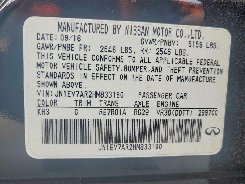 46053766 :رقم المزاد ، JN1EV7AR2HM833190 vin ، 2017 Infiniti Q50 مزاد بيع