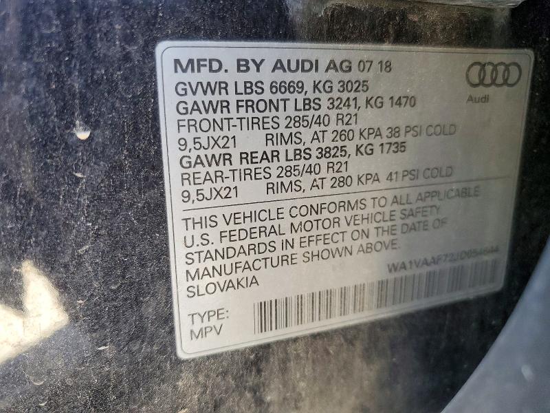 Продажа на аукционе авто 2018 Audi Q7, vin: WA1VAAF72JD054644, номер лота: 45990586
