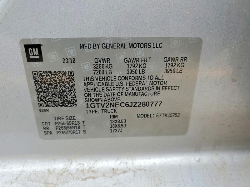 Продаж на аукціоні авто 2018 Gmc Sierra, vin: 1GTV2NEC6JZ280777, номер лоту: 76054865