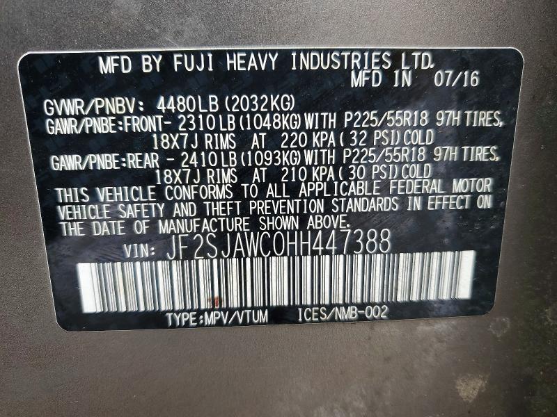 Aukcja sprzedaży 2017 Subaru Forester, vin: JF2SJAWC0HH447388, numer aukcji: 45775876