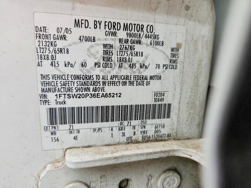 Aukcja sprzedaży 2006 Ford F250, vin: 1FTSW20P36EA65212, numer aukcji: 48014076