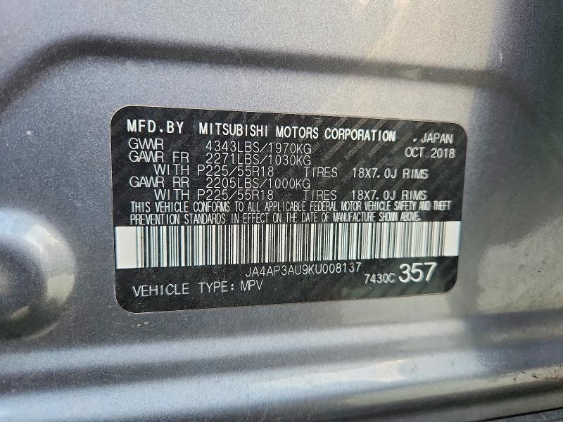Продажа на аукционе авто 2019 Mitsubishi Outlander Sport, vin: JA4AP3AU9KU008137, номер лота: 46080706