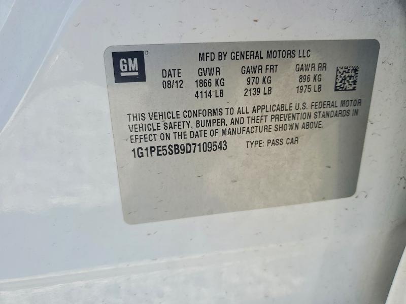 Продажа на аукционе авто 2013 Chevrolet Cruze, vin: 1G1PE5SB9D7109543, номер лота: 45879386