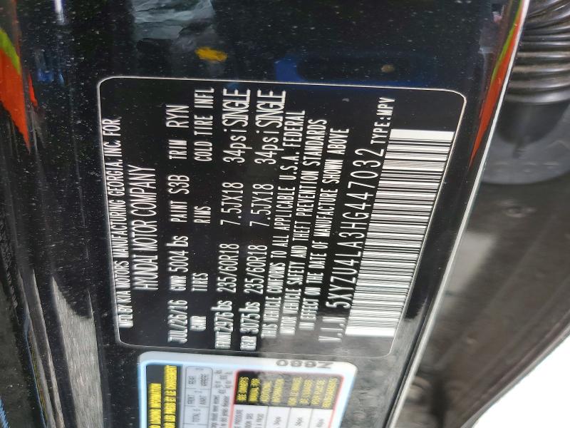47536386 :رقم المزاد ، 5XYZU4LA3HG447032 vin ، 2017 Hyundai Santa Fe Sport مزاد بيع