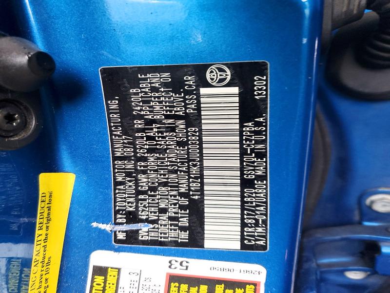 46529106 :رقم المزاد ، 4T1BZ1HK3JU003829 vin ، 2018 Toyota Camry مزاد بيع