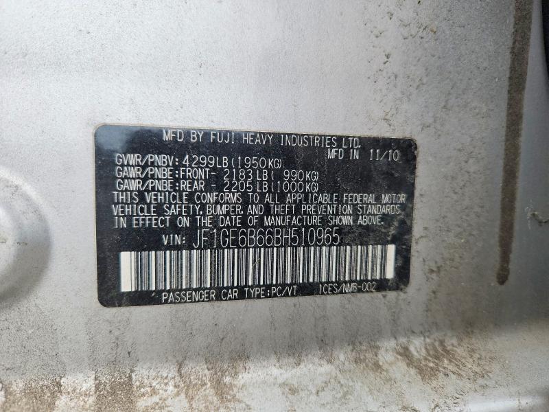 Aukcja sprzedaży 2011 Subaru Impreza, vin: JF1GE6B66BH510965, numer aukcji: 46158356
