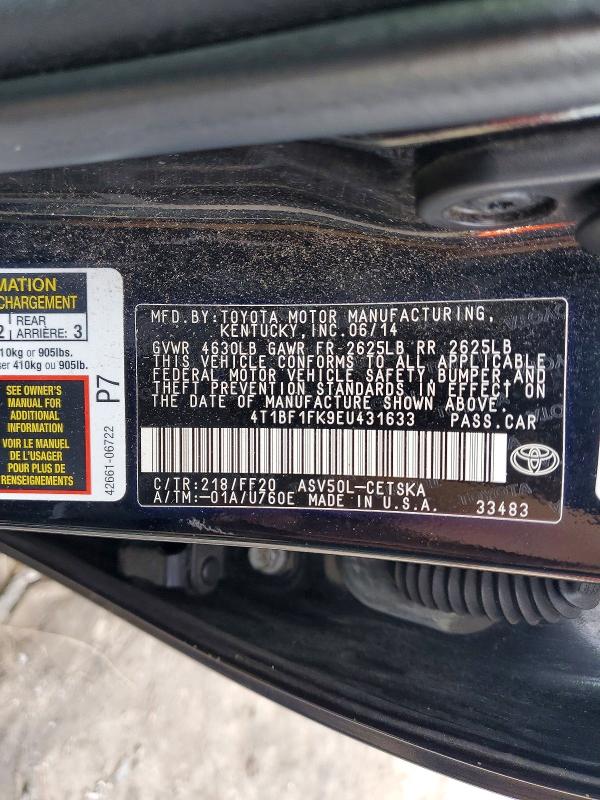 Продажа на аукционе авто 2014 Toyota Camry, vin: 4T1BF1FK9EU431633, номер лота: 41953336