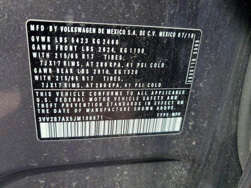 46870796 :رقم المزاد ، 3VV2B7AX5JM196671 vin ، 2018 Volkswagen Tiguan مزاد بيع