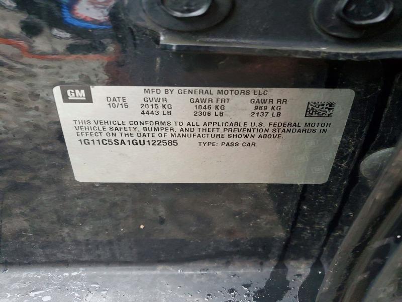 79109065 :رقم المزاد ، 1G11C5SA1GU122585 vin ، 2016 Chevrolet Malibu Limited مزاد بيع