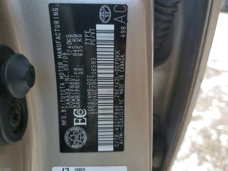 Продаж на аукціоні авто 2009 Toyota Corolla, vin: 2T1BU40E79C106593, номер лоту: 45910476