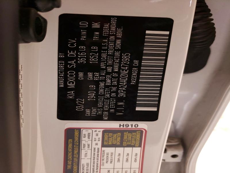Auction sale of the 2022 Kia Rio, vin: 3KPA24AD2NE473985, lot number: 47015276