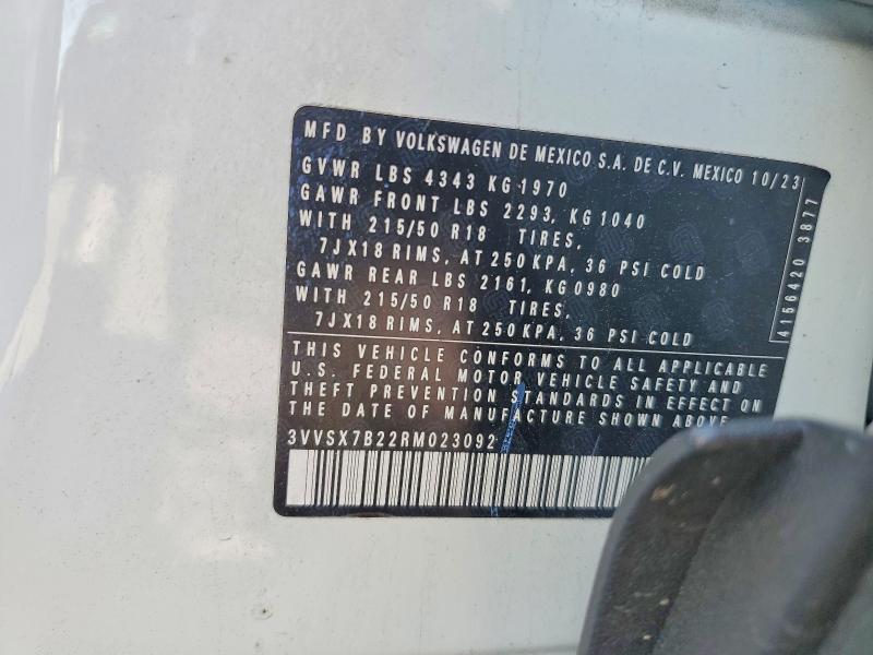 2024 Volkswagen Taos მანქანა იყიდება აუქციონზე, vin: 3VVSX7B22RM023092, აუქციონის ნომერი: 46208186