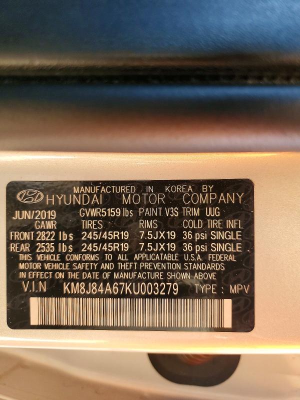 Продажа на аукционе авто 2019 Hyundai Nexo, vin: KM8J84A67KU003279, номер лота: 79993655