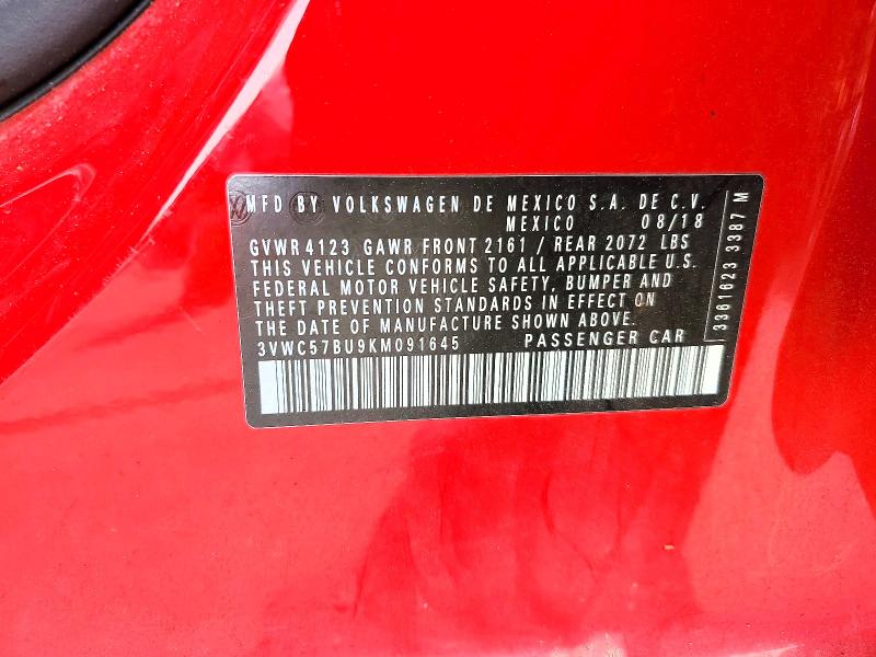 Продаж на аукціоні авто 2019 Volkswagen Jetta, vin: 3VWC57BU9KM091645, номер лоту: 45795236