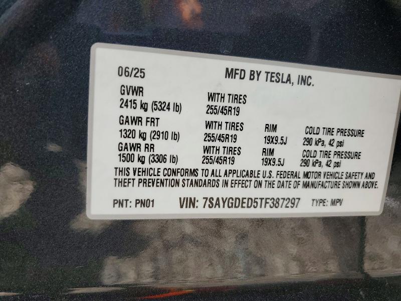2026 Tesla Model Y მანქანა იყიდება აუქციონზე, vin: 7SAYGDED5TF387297, აუქციონის ნომერი: 79687275