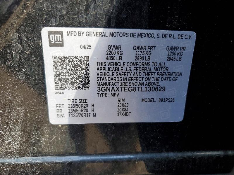 Aukcja sprzedaży 2026 Chevrolet Equinox, vin: 3GNAXTEG8TL130629, numer aukcji: 47925206
