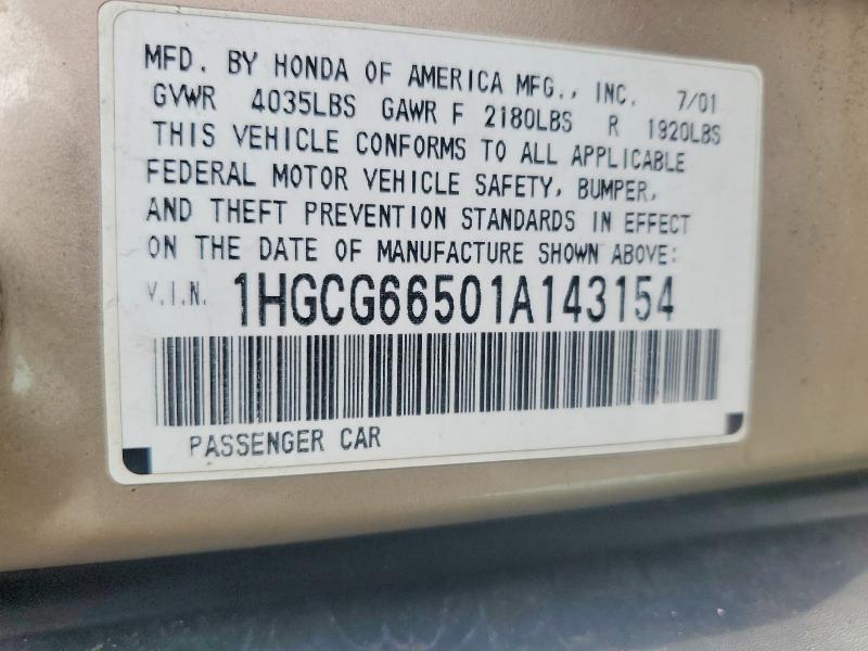 Продажа на аукционе авто 2001 Honda Accord, vin: 1HGCG66501A143154, номер лота: 45747056