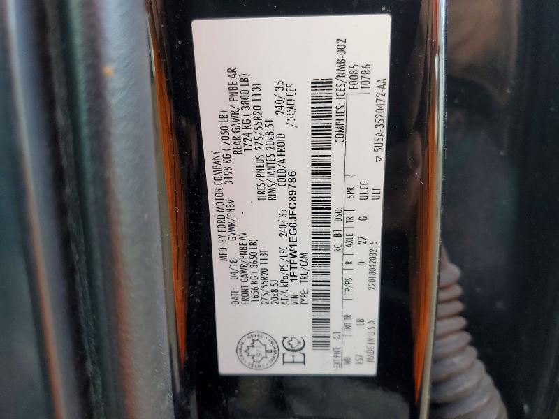 Продажа на аукционе авто 2018 Ford F150, vin: 1FTFW1EG0JFC89786, номер лота: 41586666