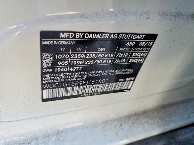 Продажа на аукционе авто 2015 Mercedes-benz Gla, vin: WDCTG4EB9FJ151801, номер лота: 45505316