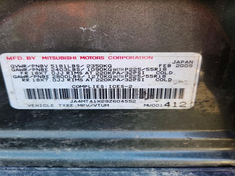 79214265 :رقم المزاد ، JA4MT41X29Z604552 vin ، 2009 Mitsubishi Outlander مزاد بيع