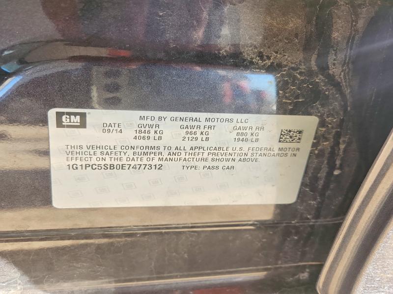 47343206 :رقم المزاد ، 1G1PC5SB0E7477312 vin ، 2014 Chevrolet Cruze مزاد بيع