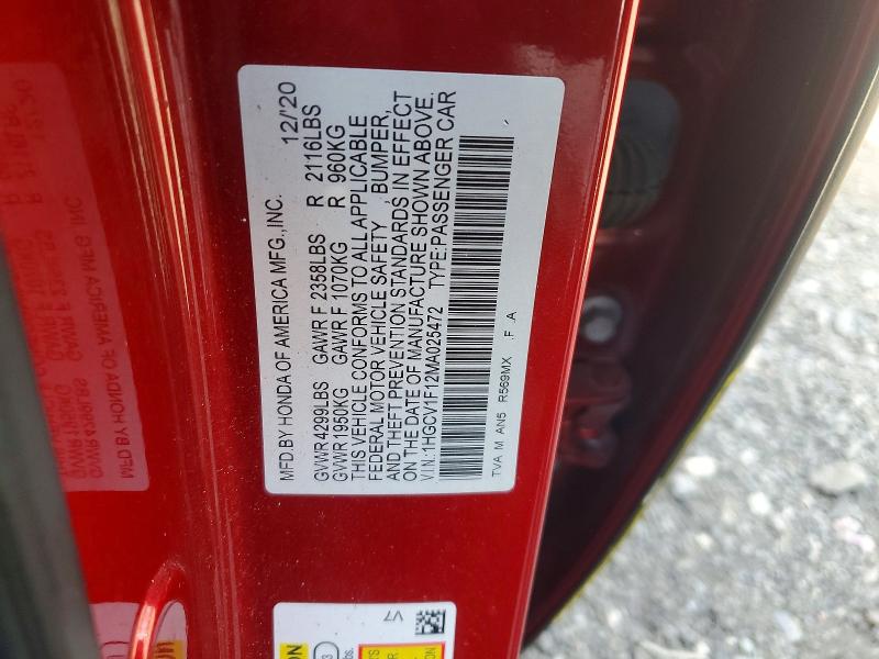 47702146 :رقم المزاد ، 1HGCV1F12MA025472 vin ، 2021 Honda Accord مزاد بيع