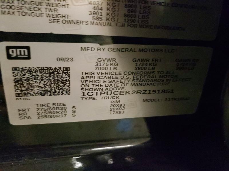 Aukcja sprzedaży 2024 Gmc Sierra, vin: 1GTPUCEK2RZ151851, numer aukcji: 47549596