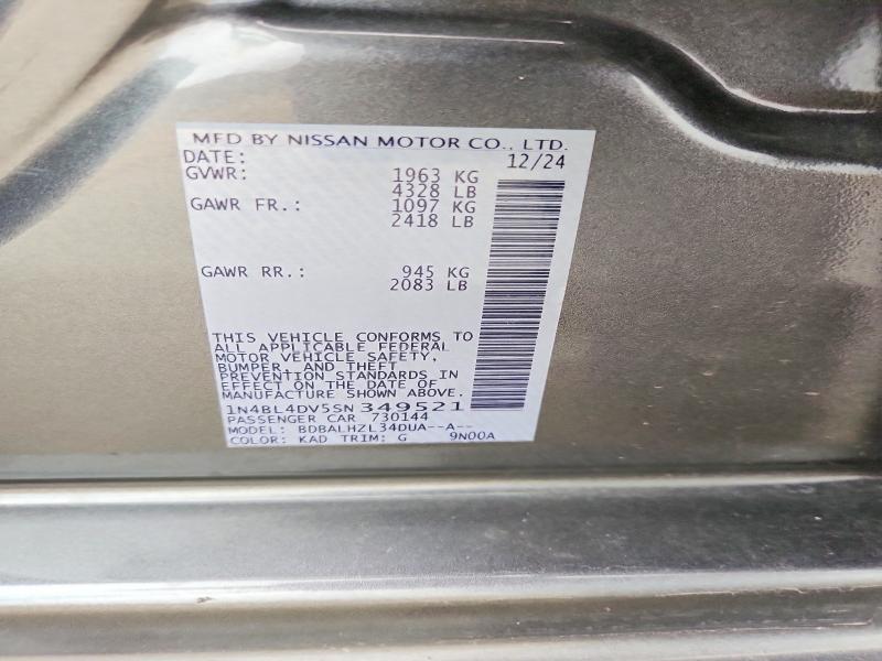 Продажа на аукционе авто 2025 Nissan Altima, vin: 1N4BL4DV5SN349521, номер лота: 41649506