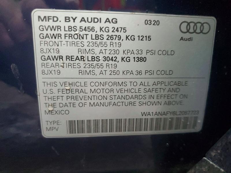 Продаж на аукціоні авто 2020 Audi Q5, vin: WA1ANAFY6L2087723, номер лоту: 47873826