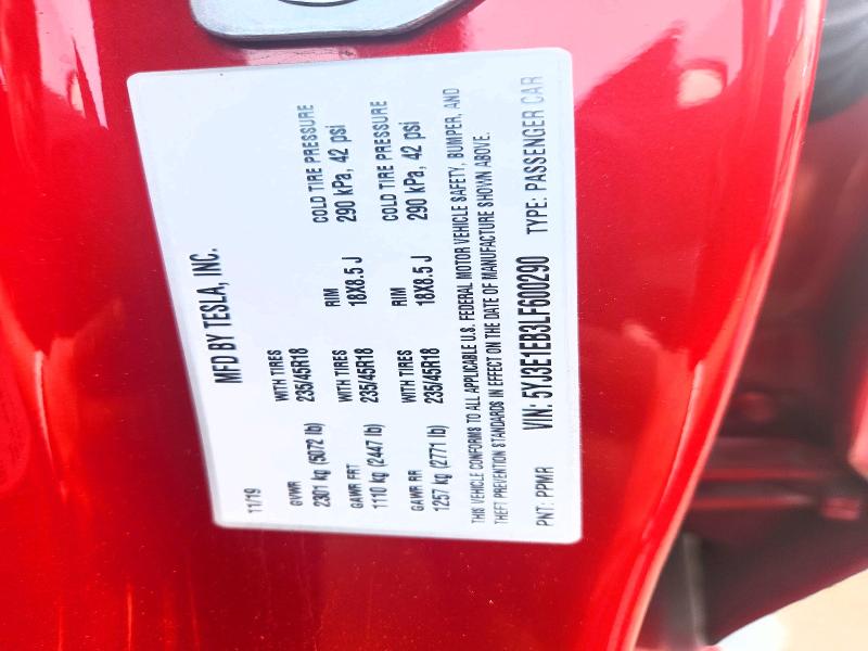 2020 Tesla Model 3 მანქანა იყიდება აუქციონზე, vin: 5YJ3E1EB3LF600290, აუქციონის ნომერი: 46499936