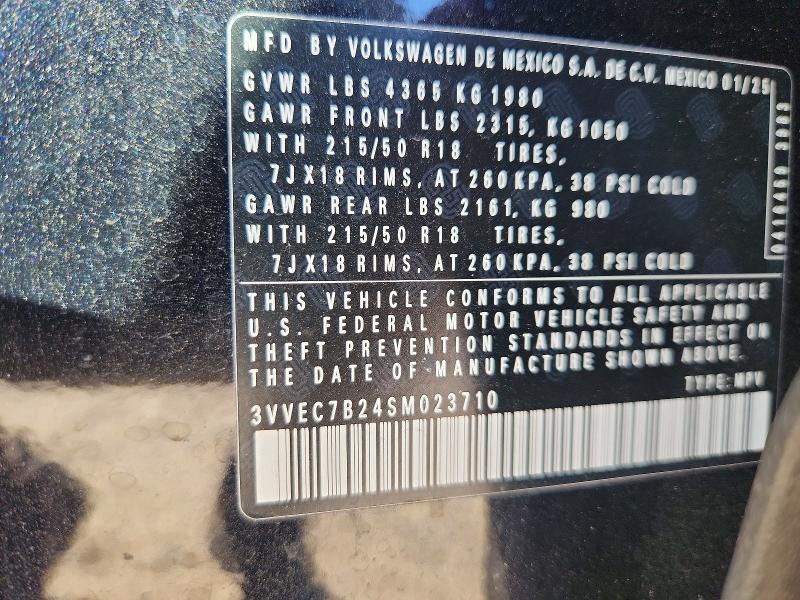 2025 Volkswagen Taos მანქანა იყიდება აუქციონზე, vin: 3VVEC7B24SM023710, აუქციონის ნომერი: 46740656