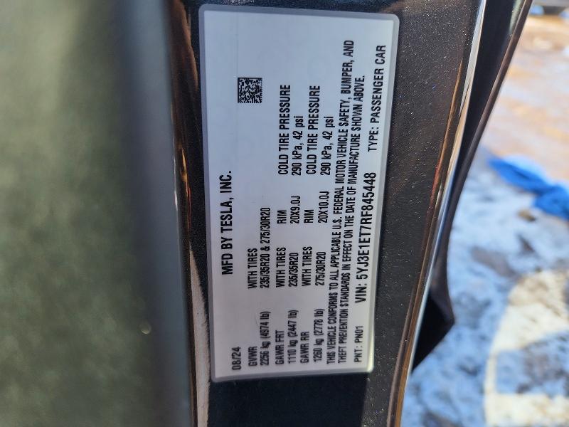 2024 Tesla Model 3 მანქანა იყიდება აუქციონზე, vin: 5YJ3E1ET7RF845448, აუქციონის ნომერი: 46237526