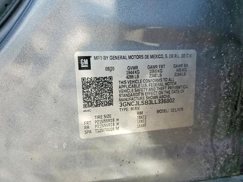 2020 Chevrolet Trax მანქანა იყიდება აუქციონზე, vin: 3GNCJLSB3LL336802, აუქციონის ნომერი: 45877556