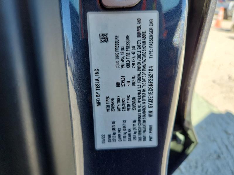 Продажа на аукционе авто 2022 Tesla Model 3, vin: 5YJ3E1EC6NF262184, номер лота: 46679696
