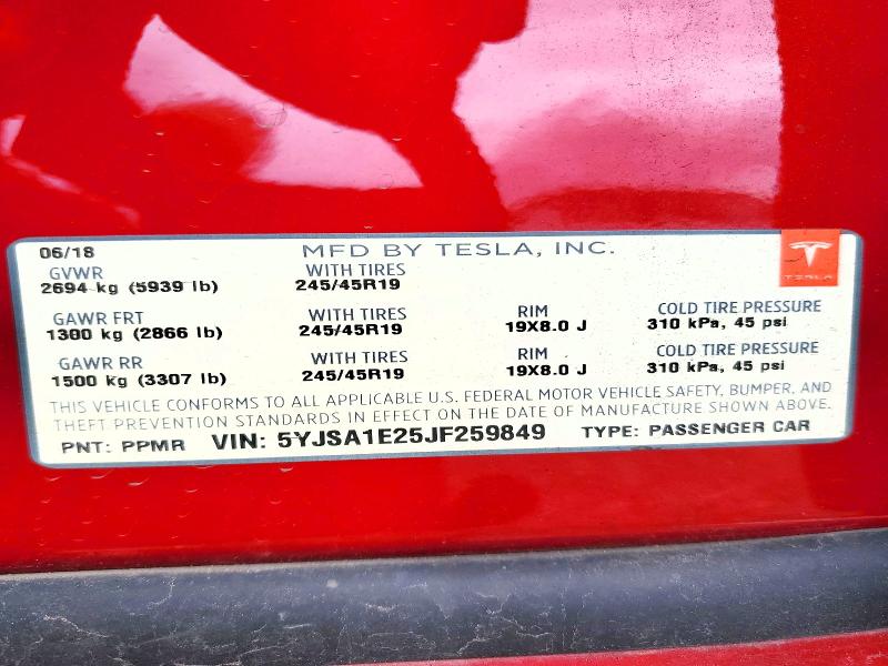 Aukcja sprzedaży 2018 Tesla Model S, vin: 5YJSA1E25JF259849, numer aukcji: 47574766
