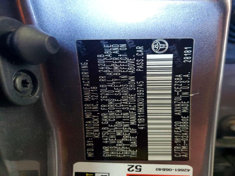 Продажа на аукционе авто 2019 Toyota Camry, vin: 4T1B11HKXKU199745, номер лота: 41739846
