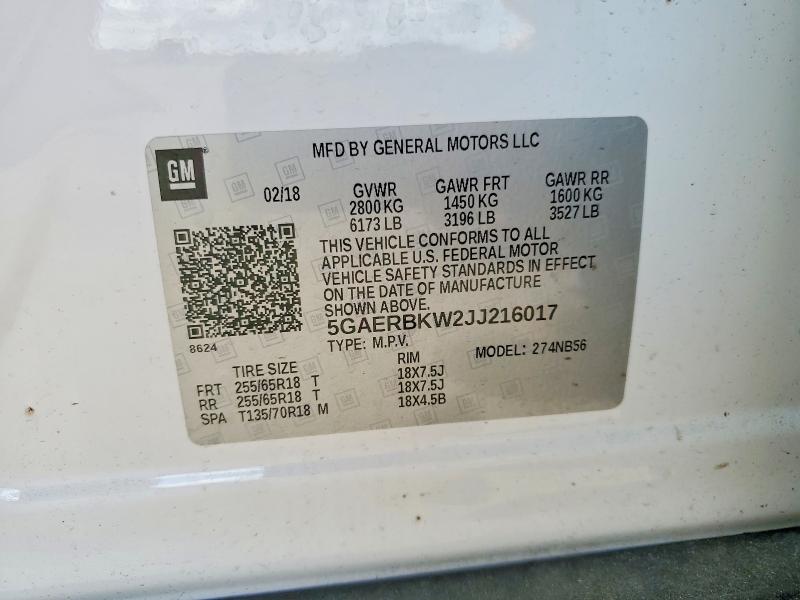52272136 :رقم المزاد ، 5GAERBKW2JJ216017 vin ، 2018 Buick Enclave مزاد بيع
