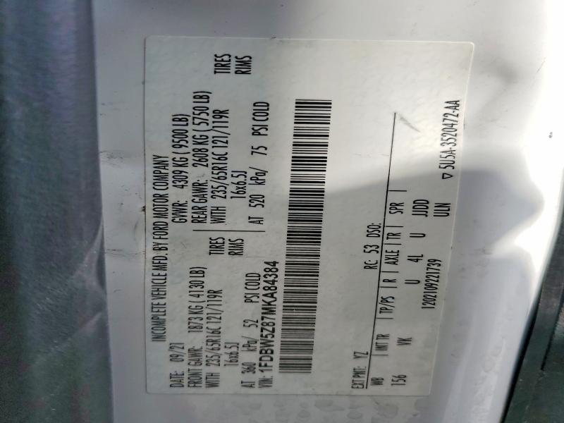 2021 Ford Transit მანქანა იყიდება აუქციონზე, vin: 1FDBW5Z87MKA84384, აუქციონის ნომერი: 79994065