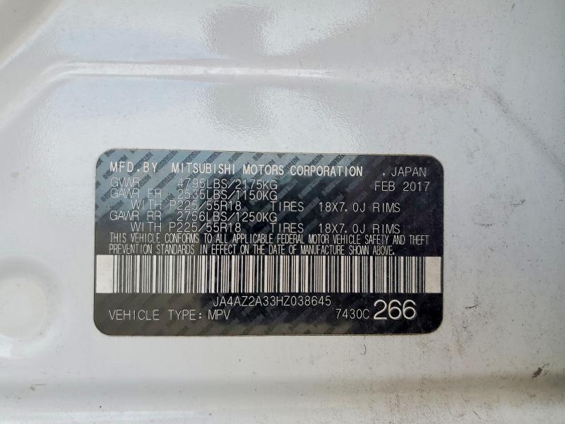 Продаж на аукціоні авто 2017 Mitsubishi Outlander, vin: JA4AZ2A33HZ038645, номер лоту: 45696496