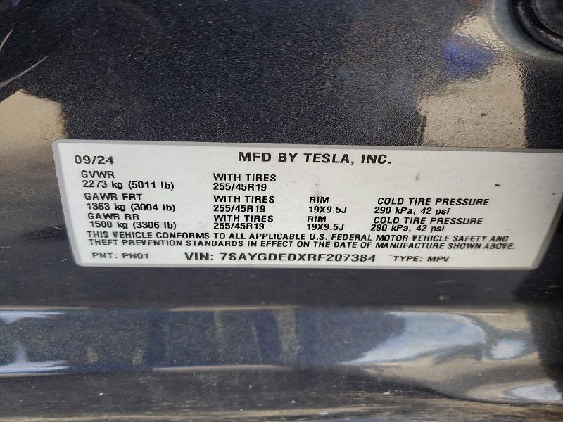 46258206 :رقم المزاد ، 7SAYGDEDXRF207384 vin ، 2024 Tesla Model Y مزاد بيع