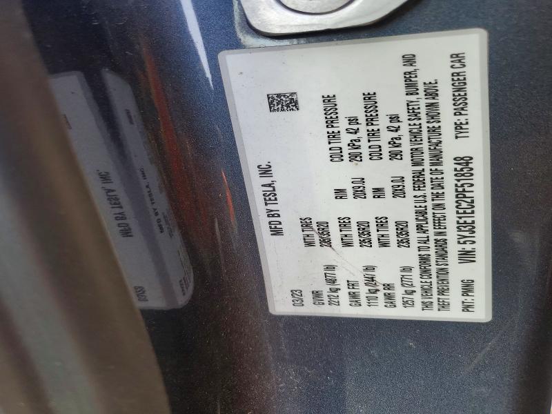 Продажа на аукционе авто 2023 Tesla Model 3, vin: 5YJ3E1EC2PF518548, номер лота: 47995156