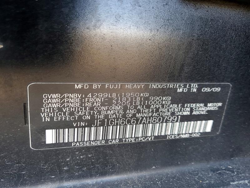 79744485 :رقم المزاد ، JF1GH6C67AH807991 vin ، 2010 Subaru Impreza مزاد بيع