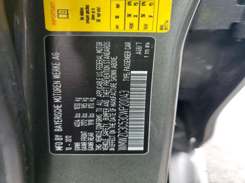 48360646 :رقم المزاد ، WMWZC3C53CWP20043 vin ، 2012 Mini Cooper مزاد بيع